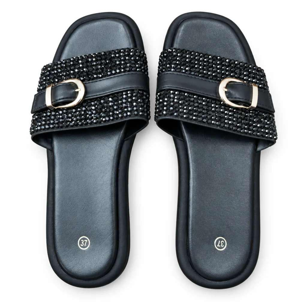 Rhinestone Double-Band Buckle Slides