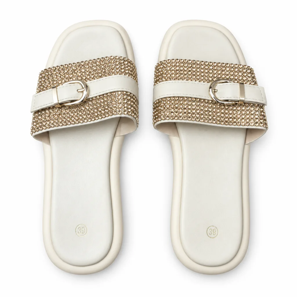 Rhinestone Double-Band Buckle Slides