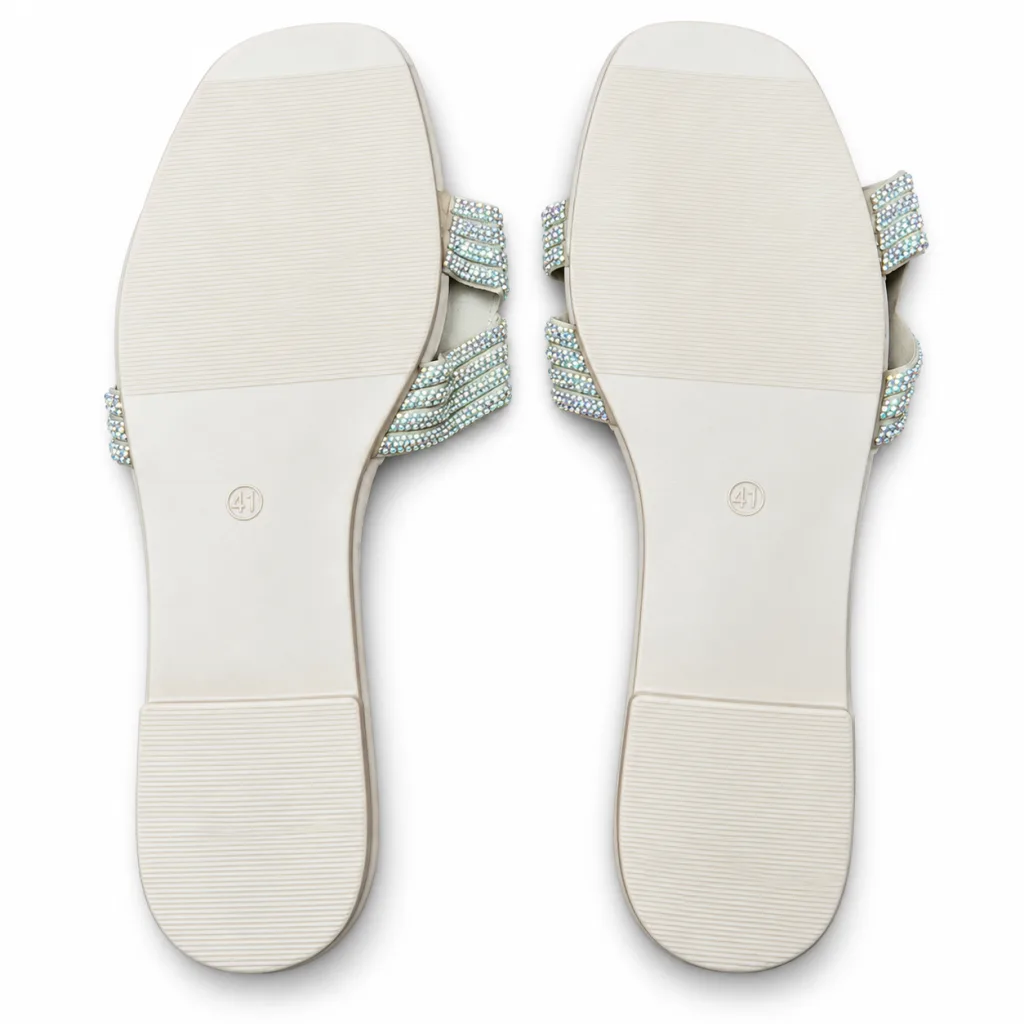 Floral Rhinestone Flat Slide Sandals