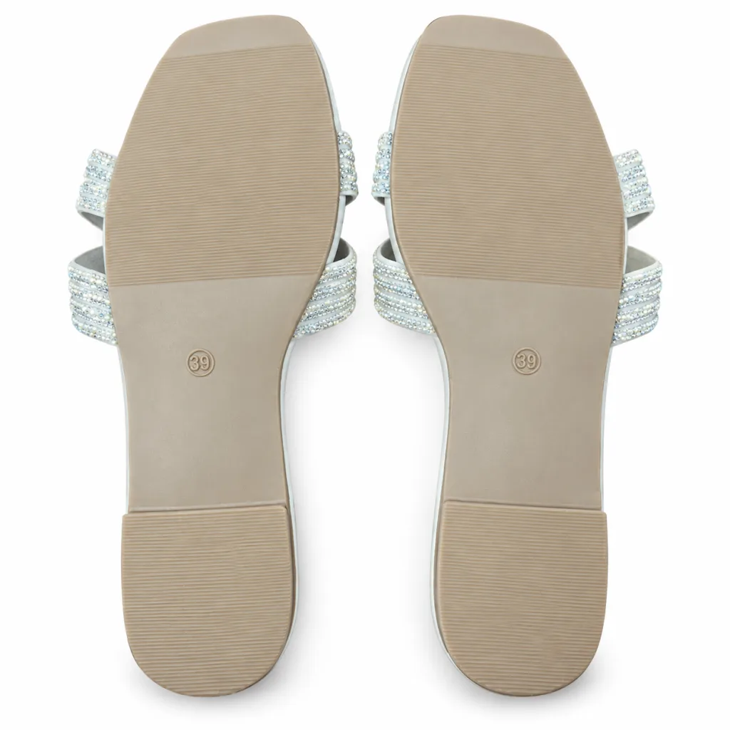 Rhinestone Bow Flat Slide Sandals