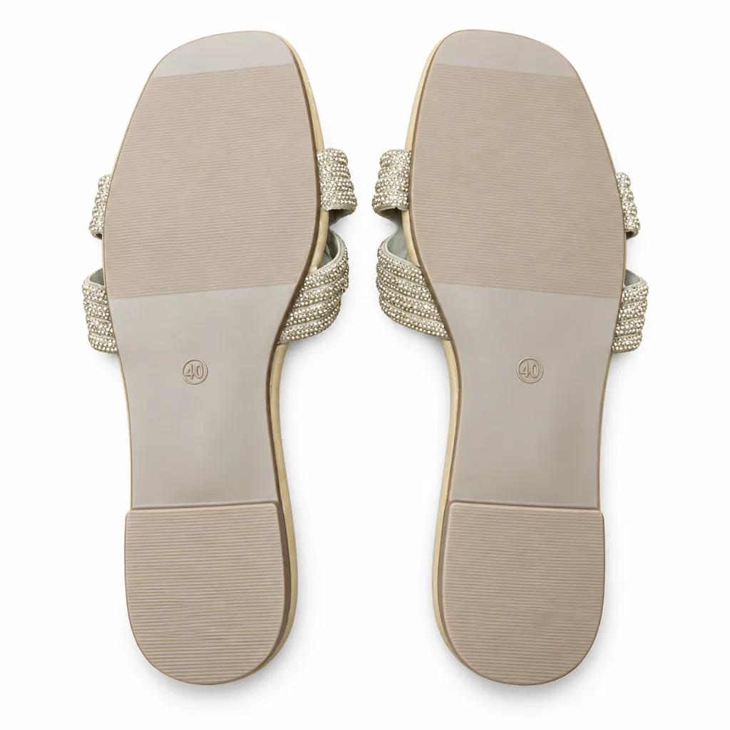 Rhinestone Bow Flat Slide Sandals
