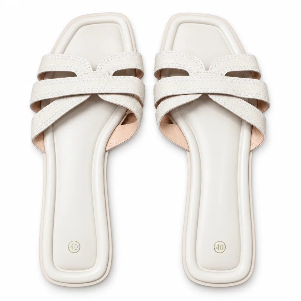 Layered Cross-Strap Square-Toe Slides