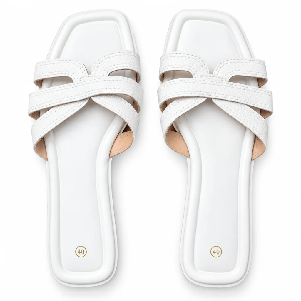 Layered Cross-Strap Square-Toe Slides