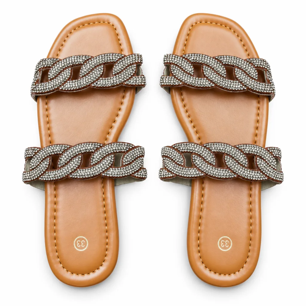 Rhinestone Chain-Link Double-Strap Slides