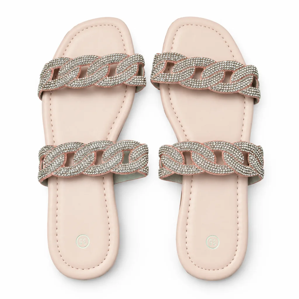 Rhinestone Chain-Link Double-Strap Slides