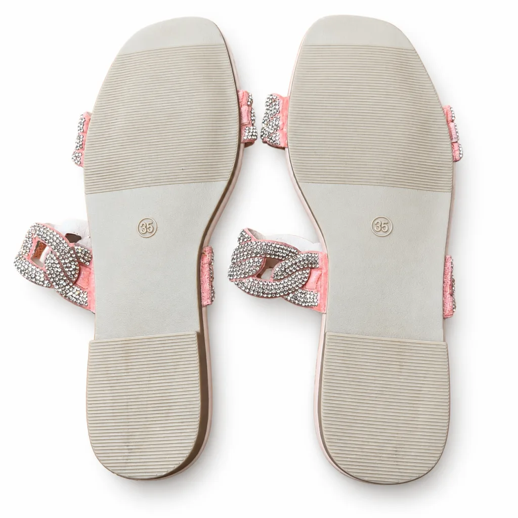 Rhinestone Chain-Link Double-Strap Slides