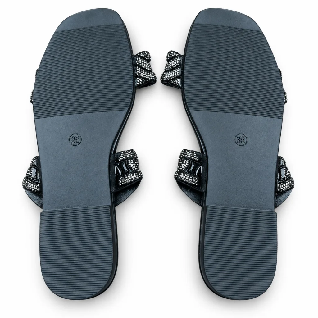 Rhinestone Chain-Link Double-Strap Slides