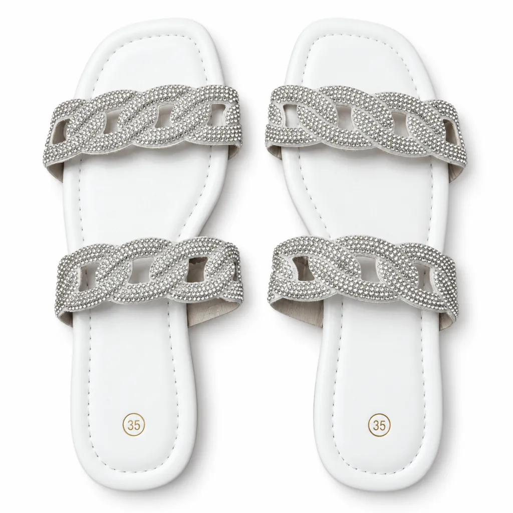 Rhinestone Chain-Link Double-Strap Slides
