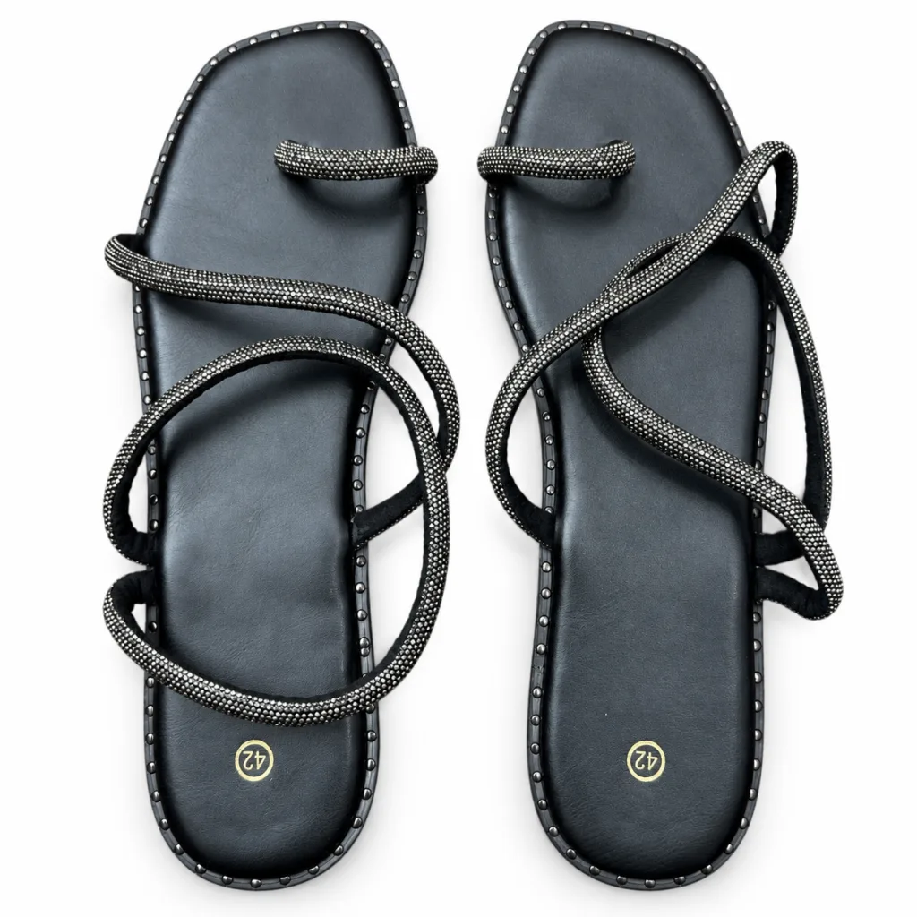 Slim-Strap Embellished Flat Sandals