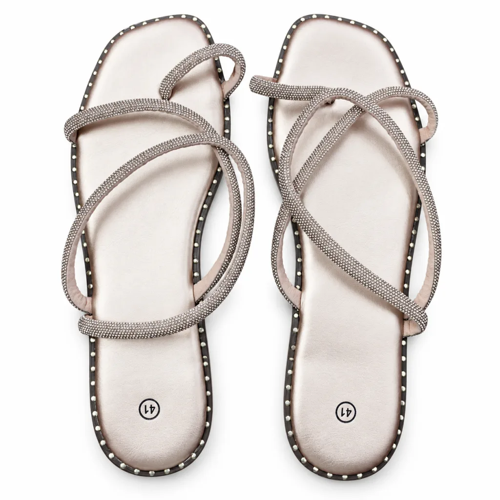 Slim-Strap Embellished Flat Sandals