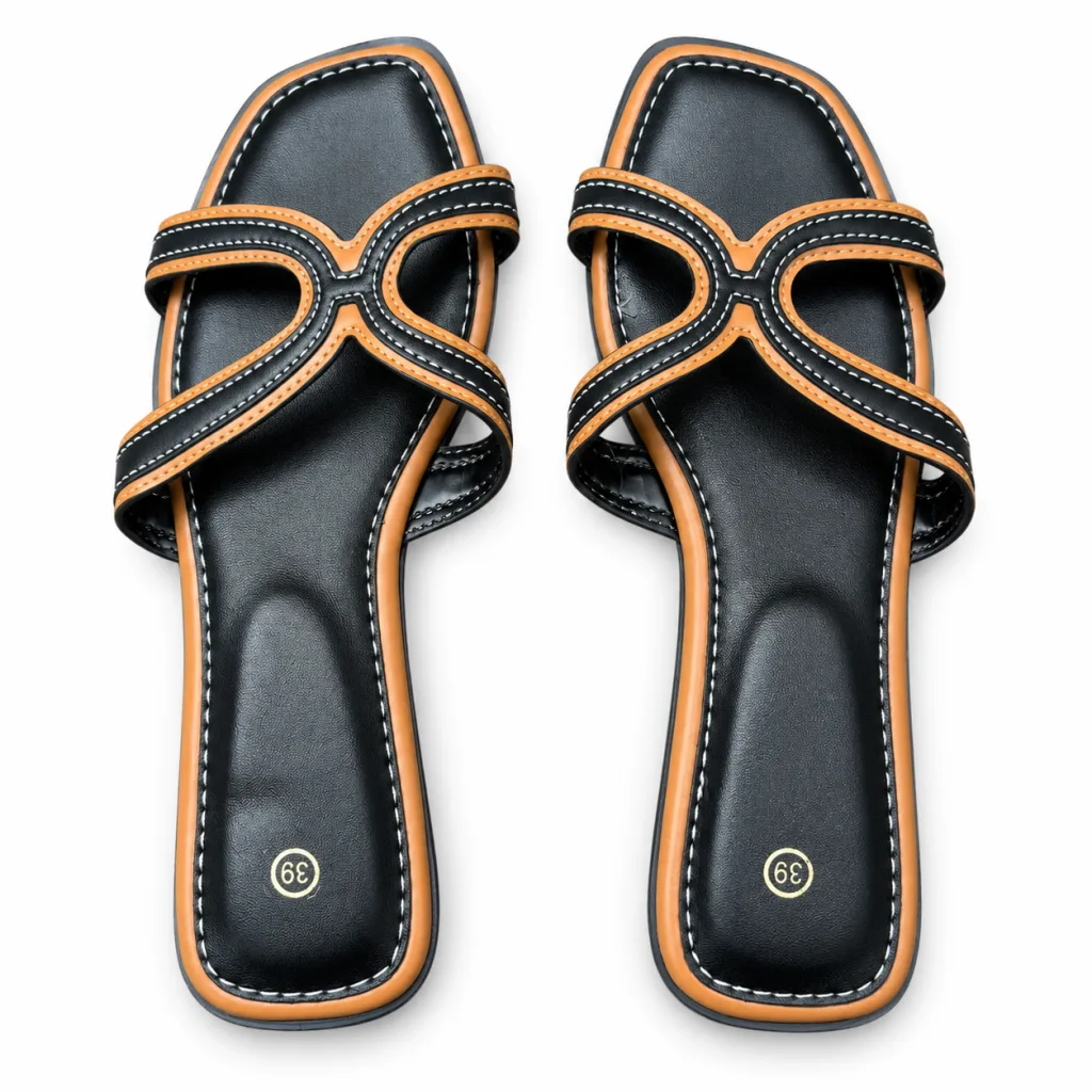 Looped Cross-Strap Flat Slide Sandals
