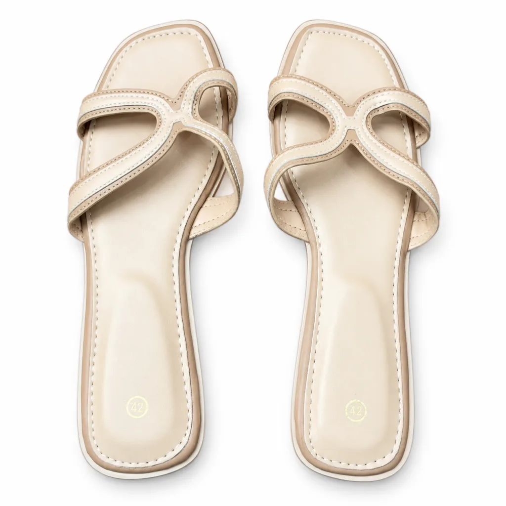 Looped Cross-Strap Flat Slide Sandals