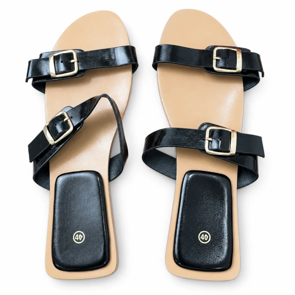 Metallic Double-Buckle Flat Slides