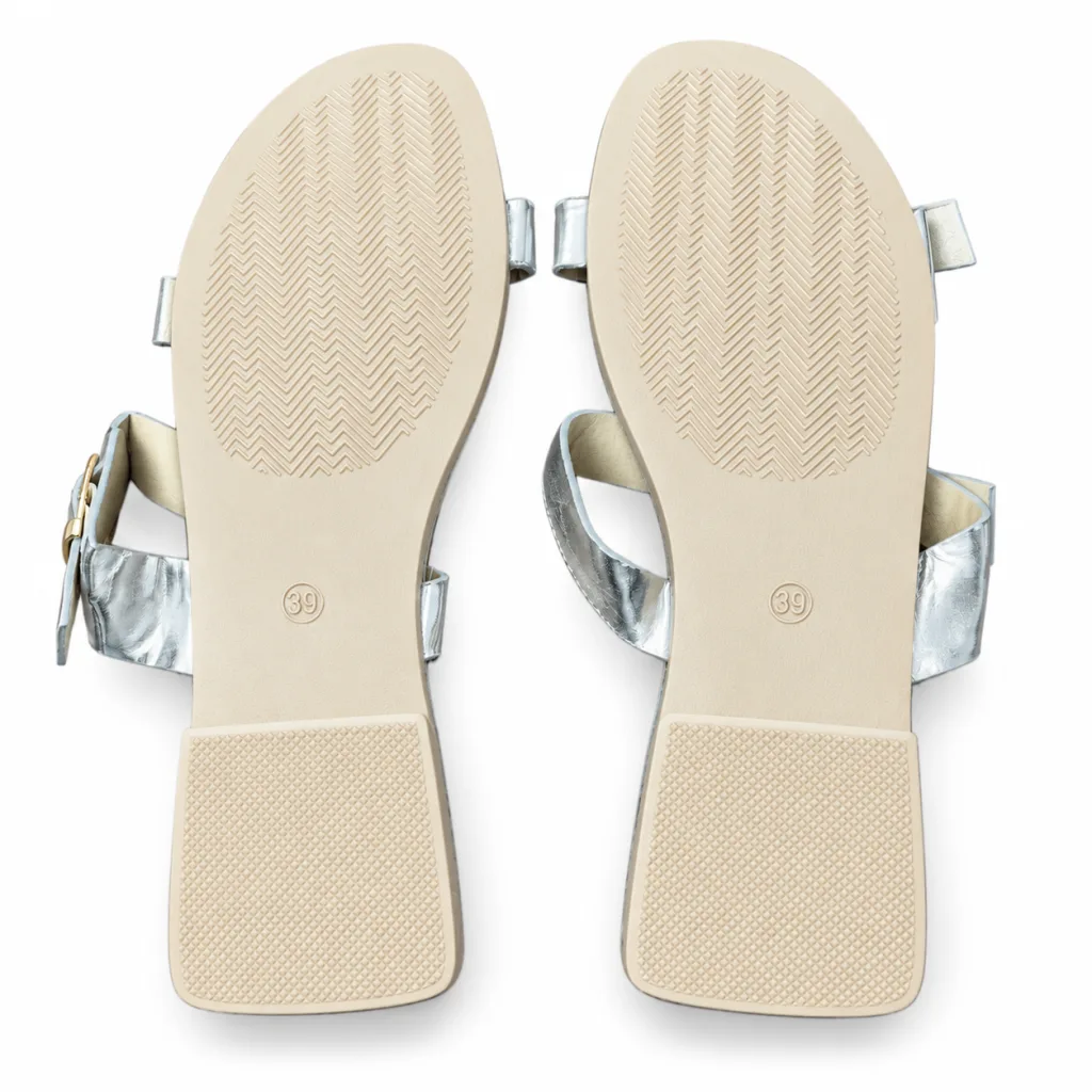 Metallic Double-Buckle Flat Slides