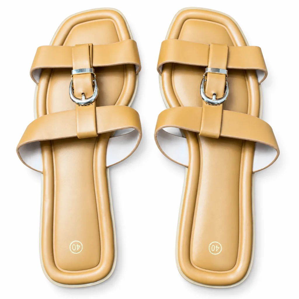 Double-Buckle Cross-Strap Flat Slides