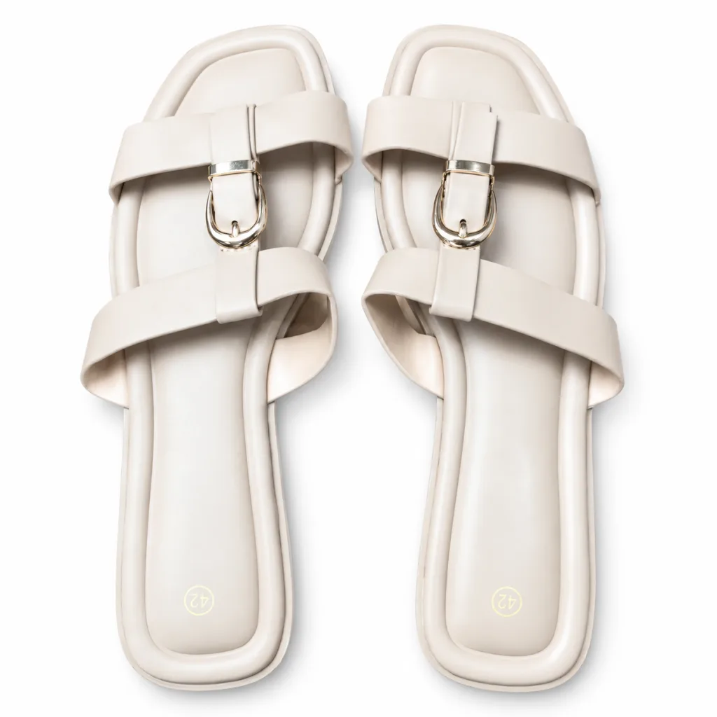 Double-Buckle Cross-Strap Flat Slides