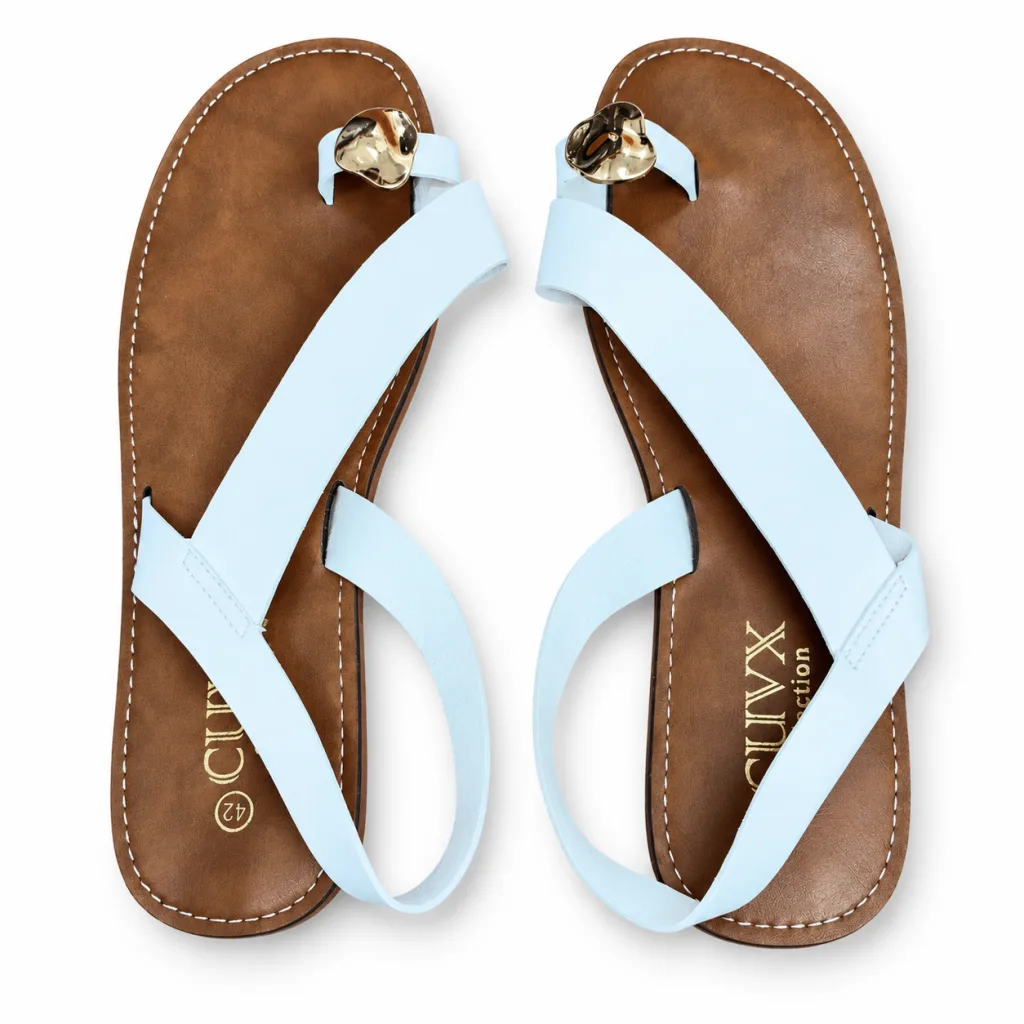 Slim-Strap Ankle-Buckle Flat Sandals