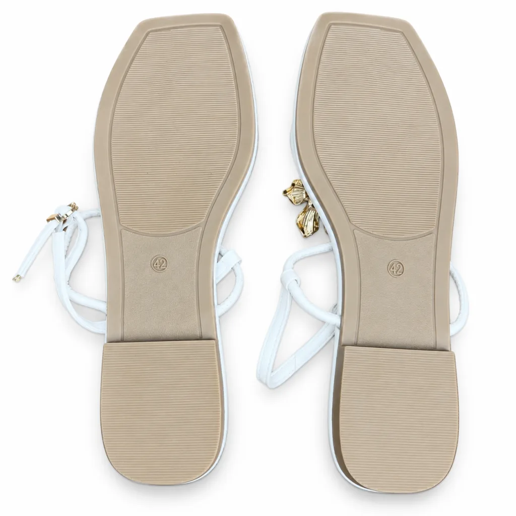 Flower-Ornament T-Strap Flat Sandals