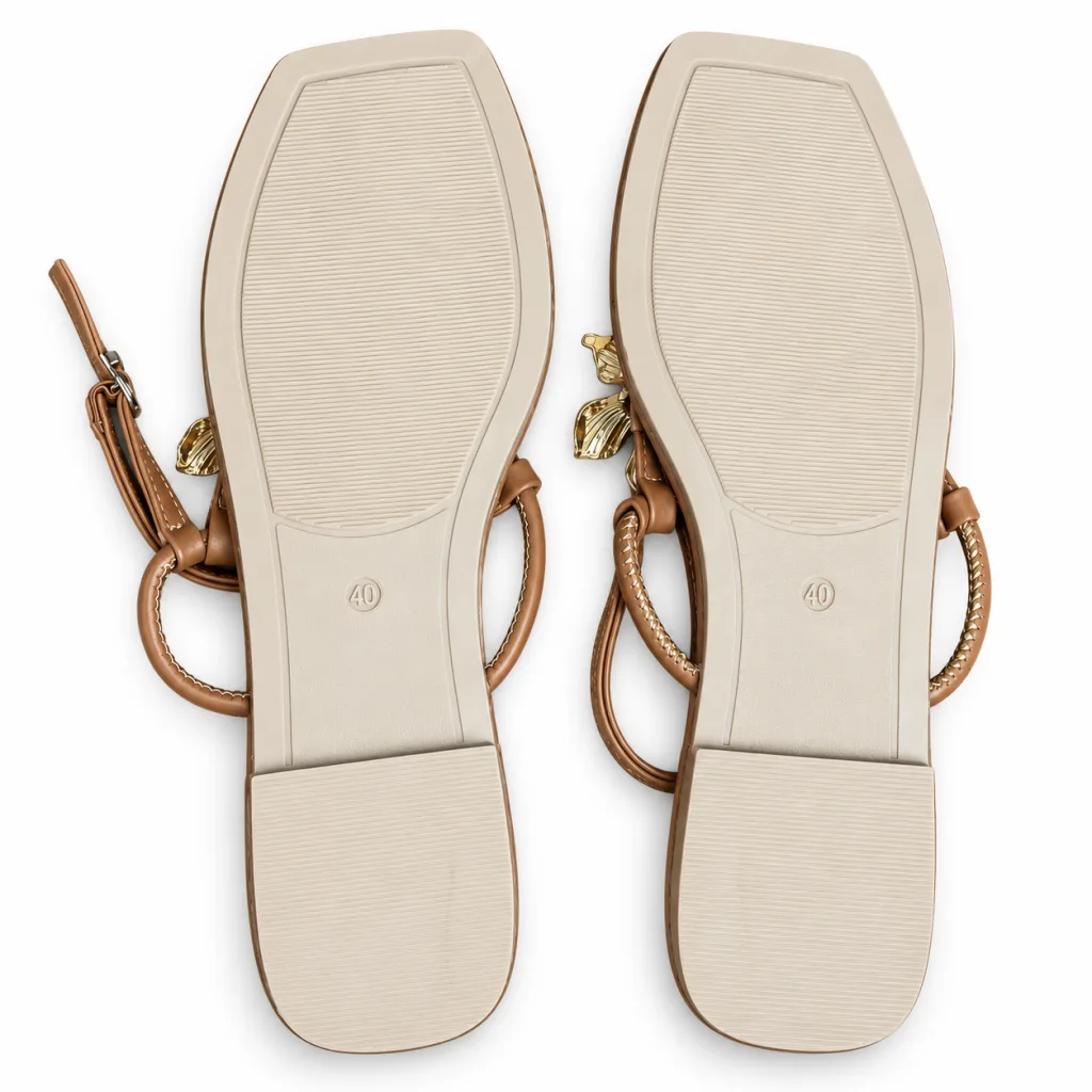 Flower-Ornament T-Strap Flat Sandals