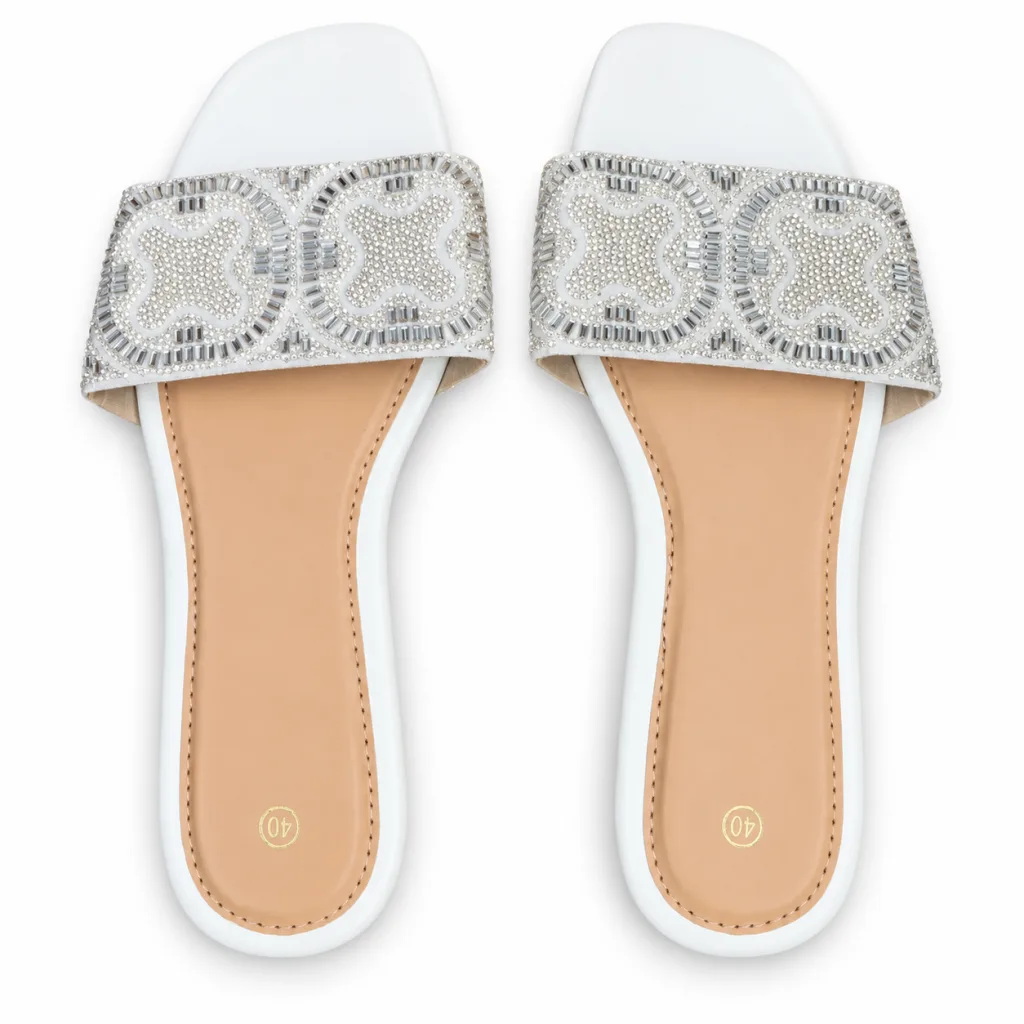 Scroll-Pattern Rhinestone Flat Slides