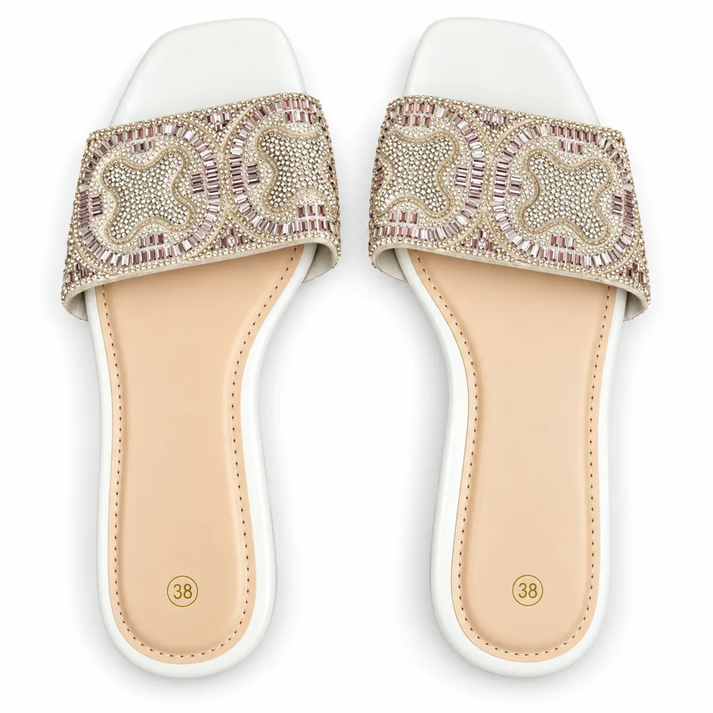 Scroll-Pattern Rhinestone Flat Slides