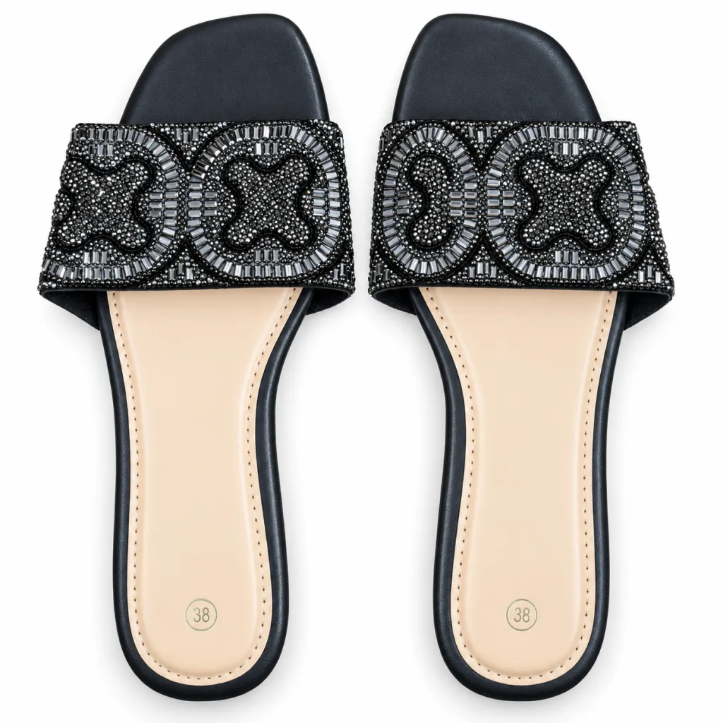 Scroll-Pattern Rhinestone Flat Slides
