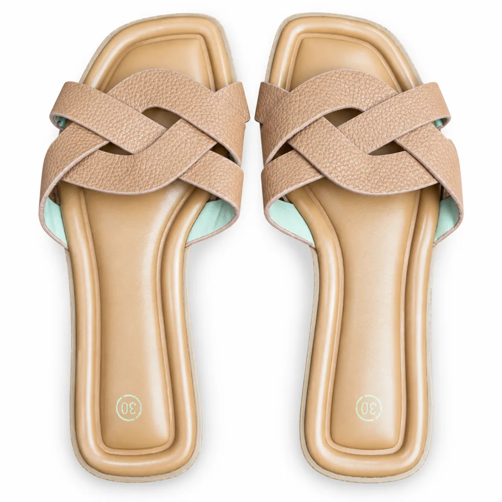 Woven Cross-Strap Flat Slide Sandals