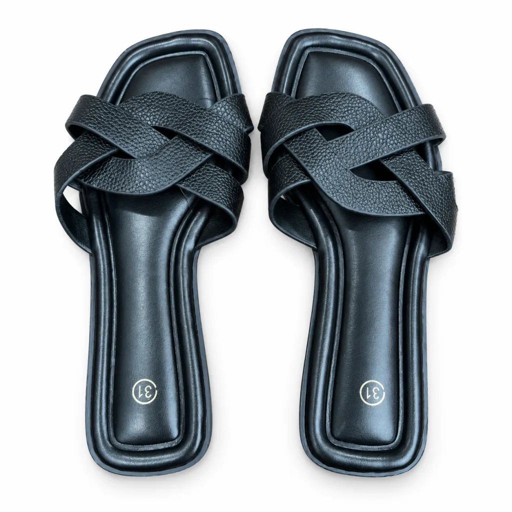 Woven Cross-Strap Flat Slide Sandals