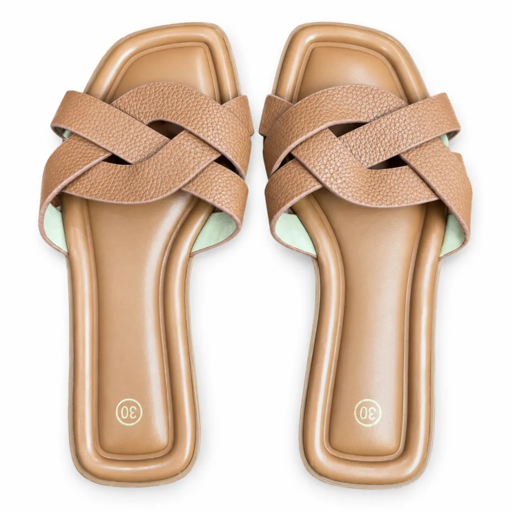 Woven Cross-Strap Flat Slide Sandals