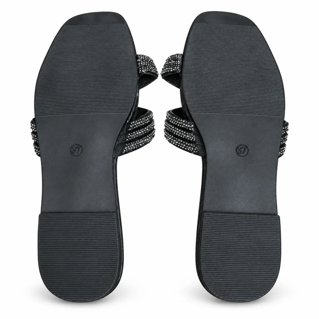 Oval Rhinestone Double-Strap Slides