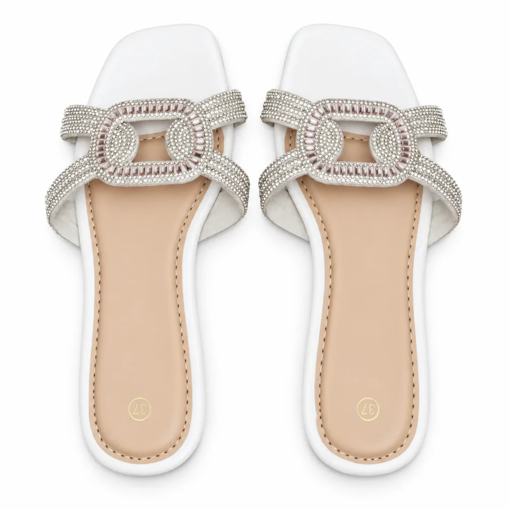 Oval Rhinestone Double-Strap Slides