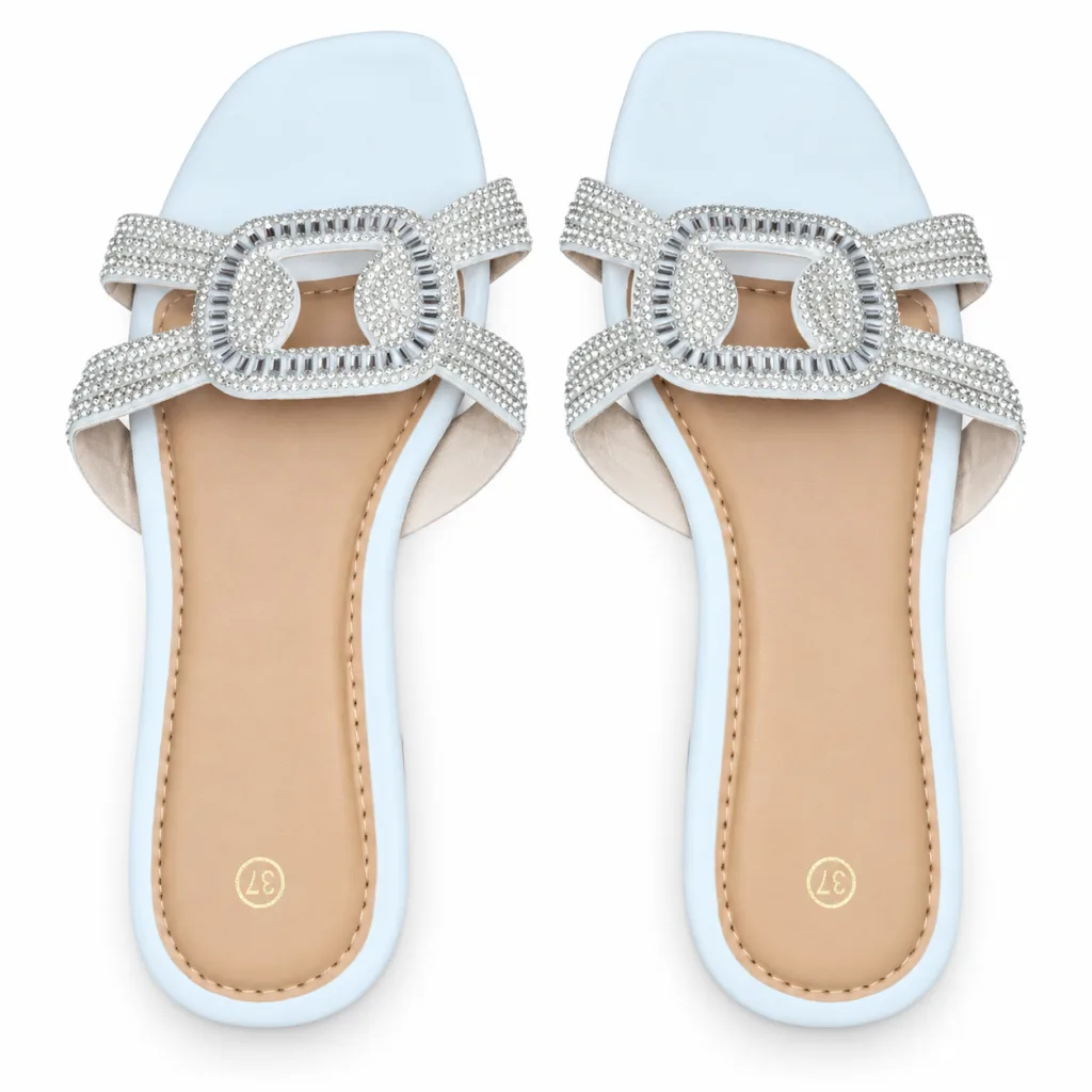 Oval Rhinestone Double-Strap Slides