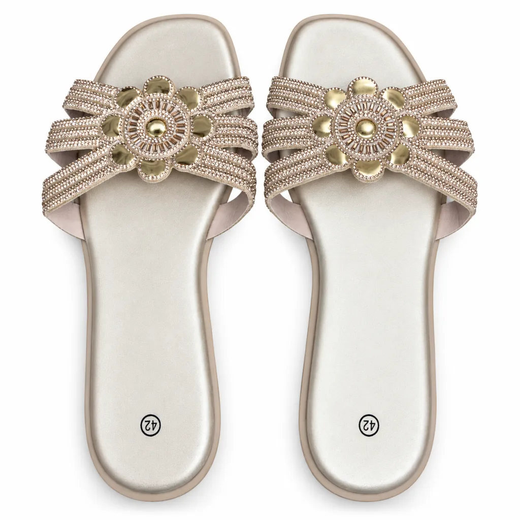 Sunburst Rhinestone Flat Slide Sandals