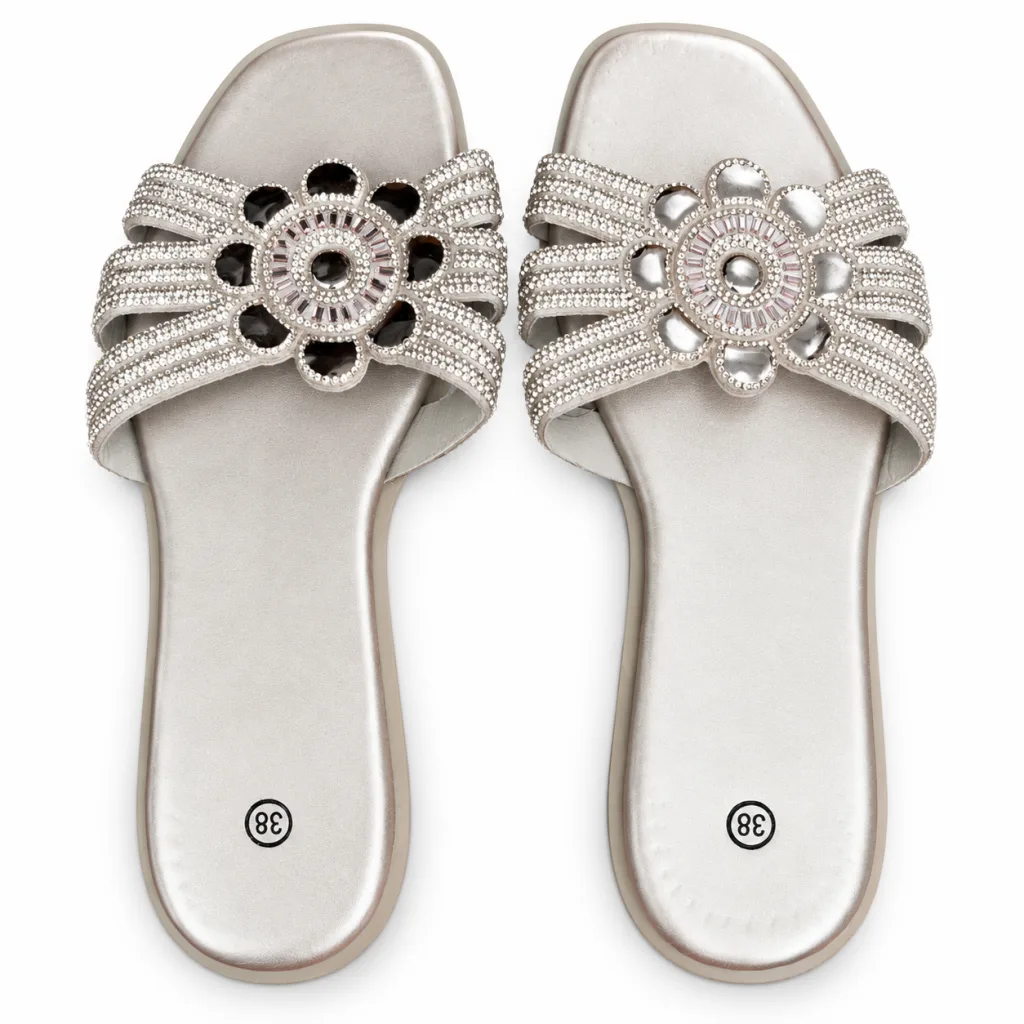 Sunburst Rhinestone Flat Slide Sandals