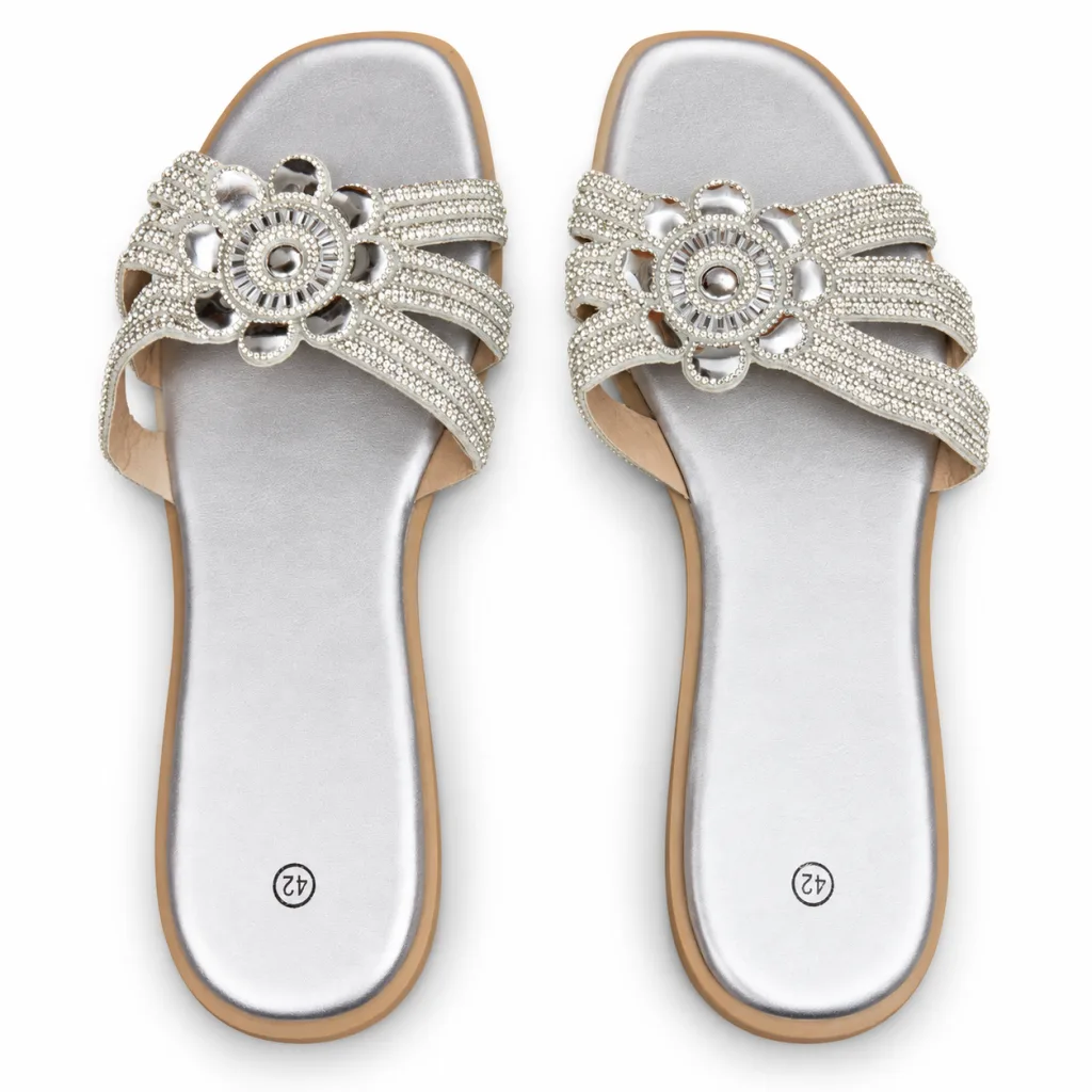 Sunburst Rhinestone Flat Slide Sandals