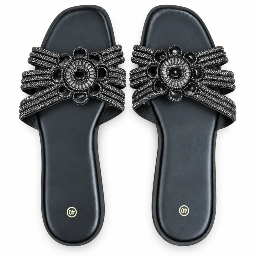Sunburst Rhinestone Flat Slide Sandals