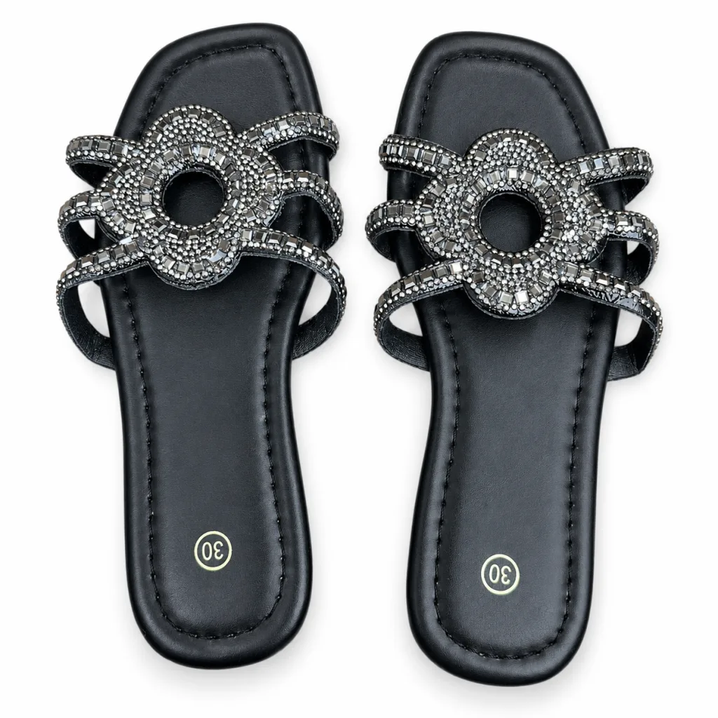 Flower-Ring Rhinestone Flat Slides