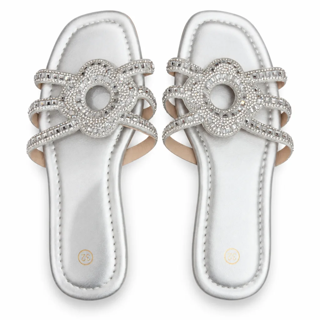 Flower-Ring Rhinestone Flat Slides