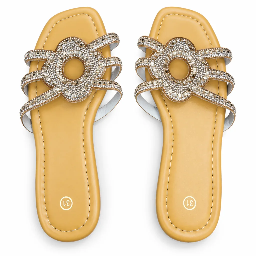 Flower-Ring Rhinestone Flat Slides