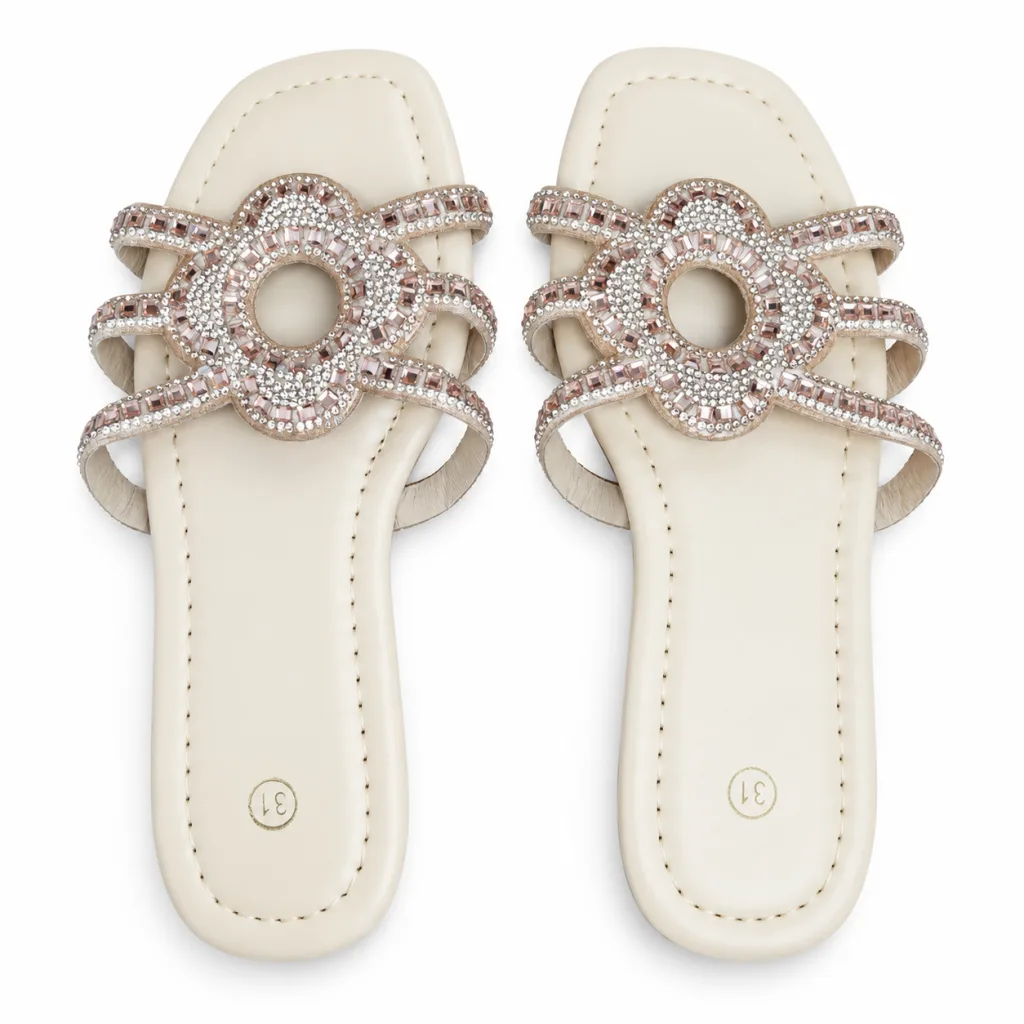 Flower-Ring Rhinestone Flat Slides