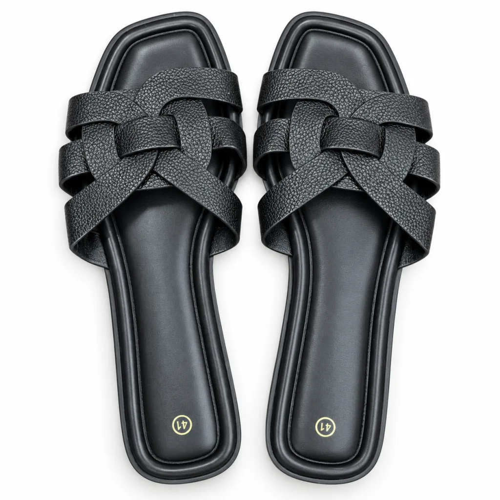 Textured Woven-Strap Flat Slides