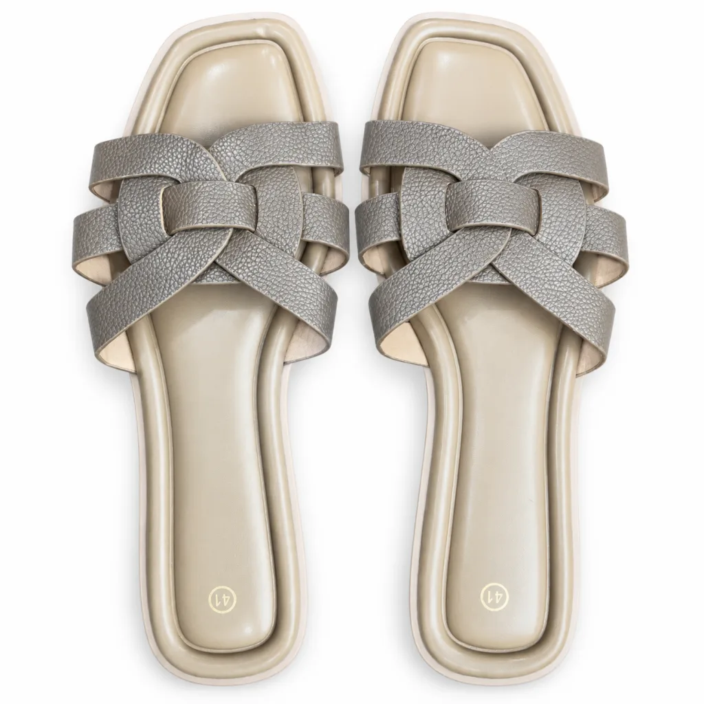 Textured Woven-Strap Flat Slides