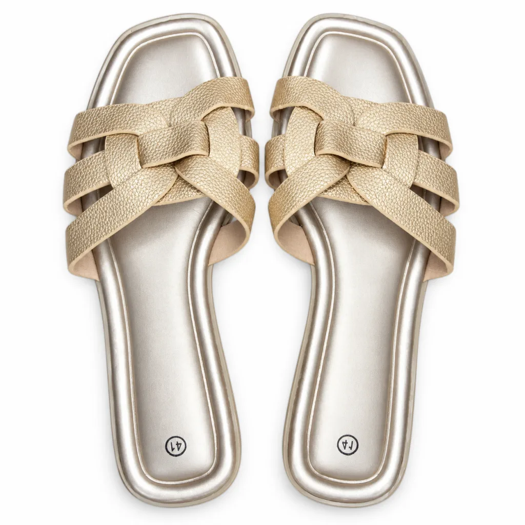 Textured Woven-Strap Flat Slides