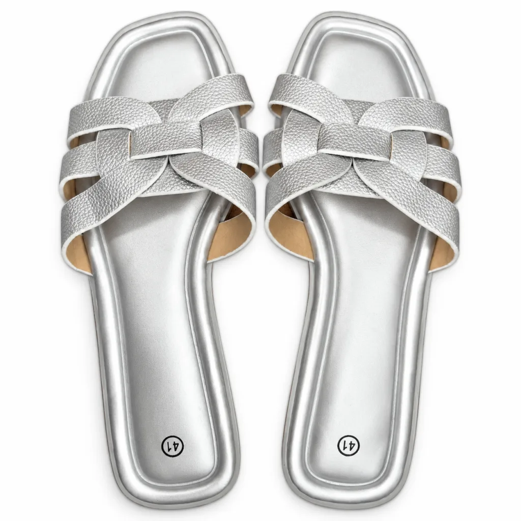 Textured Woven-Strap Flat Slides