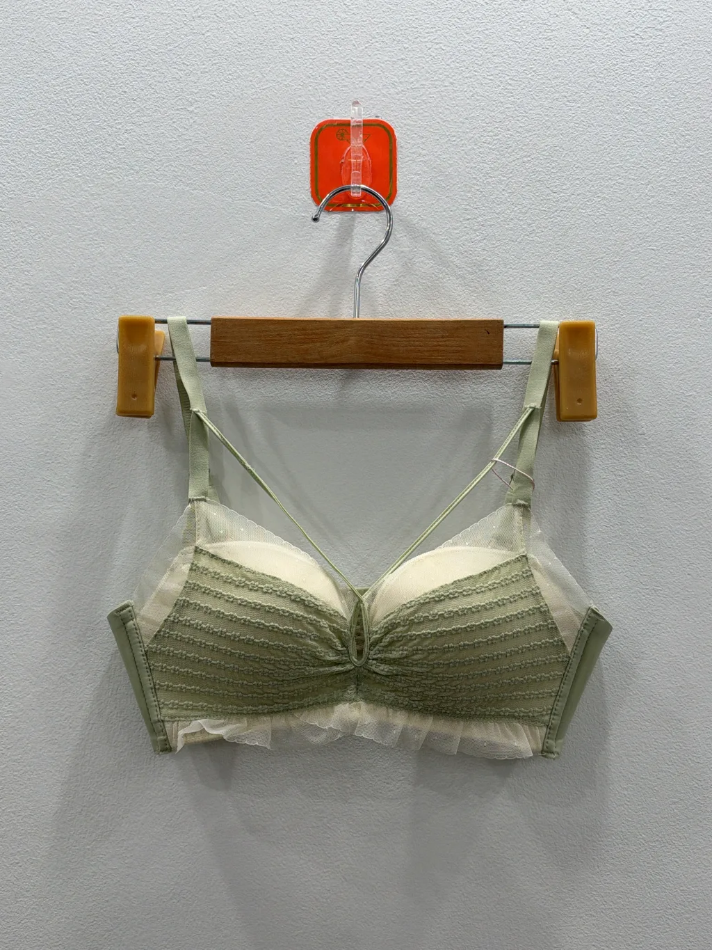 Textured Bra with Sheer Panels and Ruffled Trim