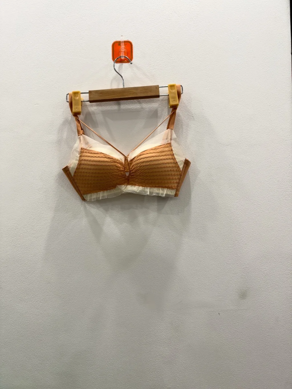 Textured Bra with Sheer Panels and Ruffled Trim