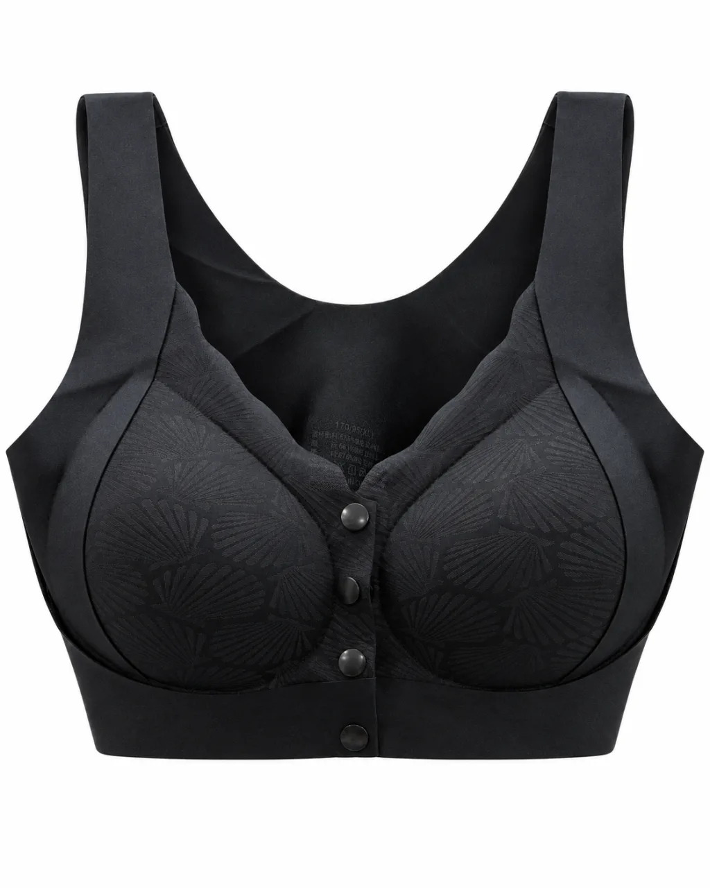 Front-Snap Bra with Wide Straps and Leaf-Pattern Cups