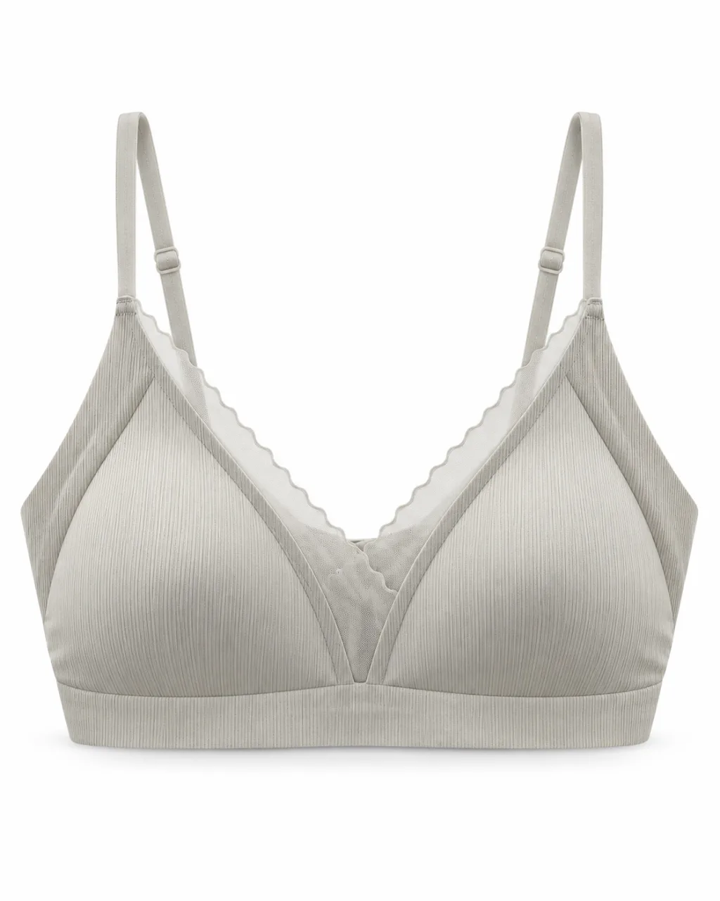 Ribbed Triangle Bra with Scalloped Mesh Trim