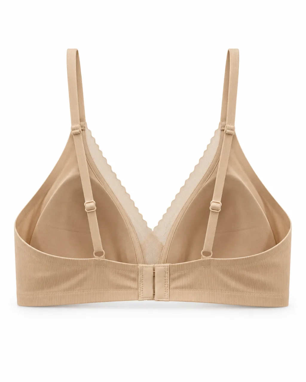 Ribbed Triangle Bra with Scalloped Mesh Trim