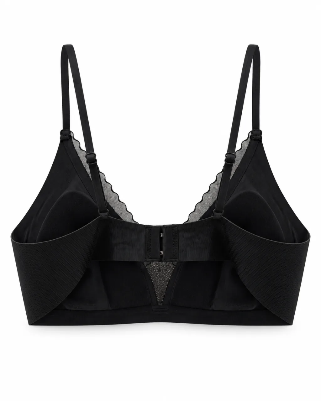 Ribbed Triangle Bra with Scalloped Mesh Trim